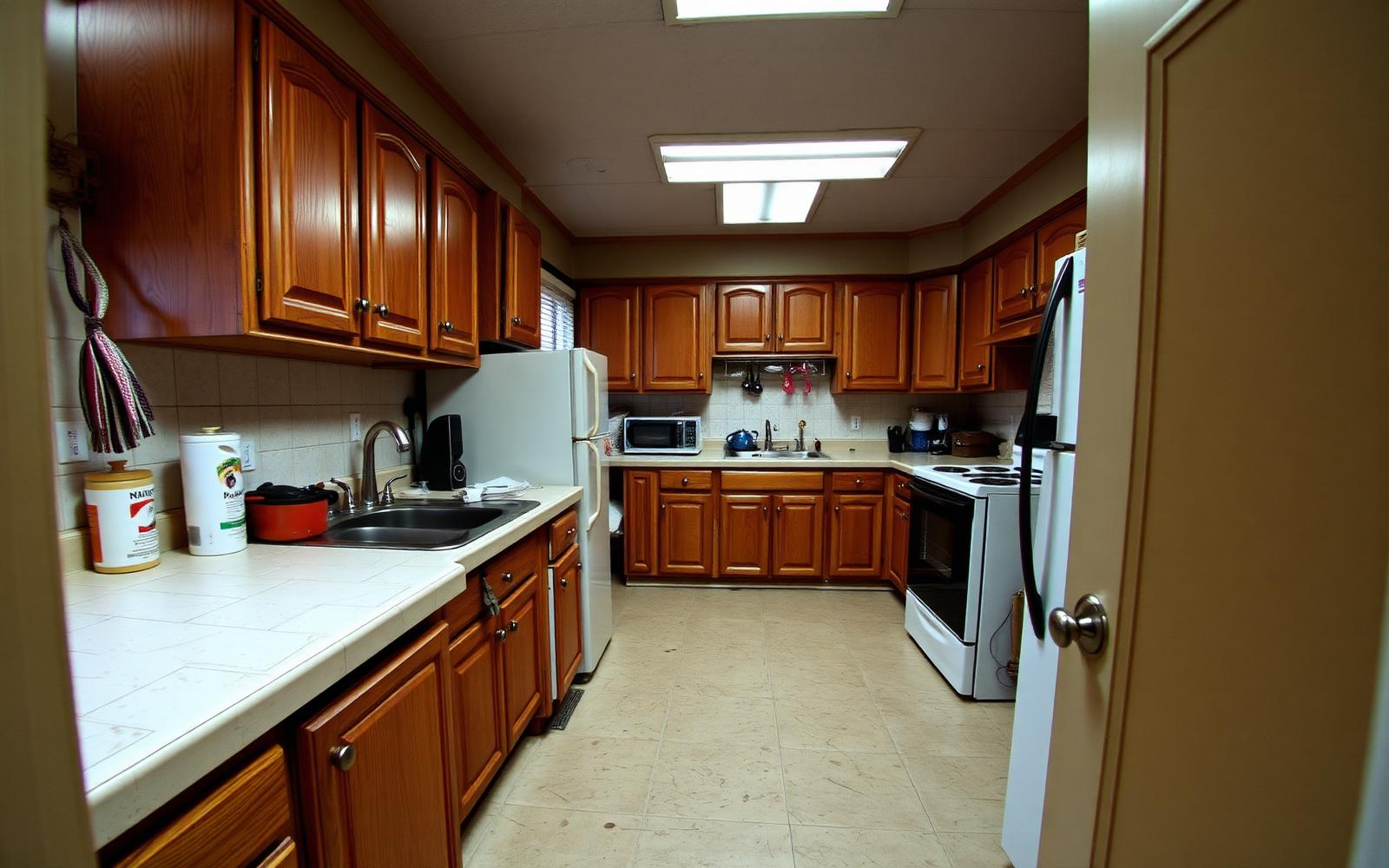 Dated kitchen with oak cabinets before remodel